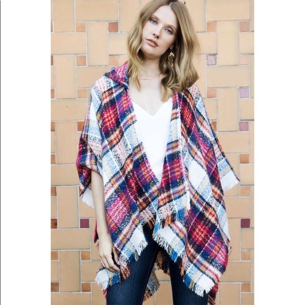 Gracelyn Magenta Hooded Plaid Kimono Top - Picture 6 of 8